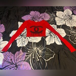 Chanel - Red & Black Long-Sleeve Crop Top, XS/S